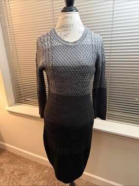 Calvin Klein Ombre Knit Long Sleeve Sweater Dress in Gray and Black